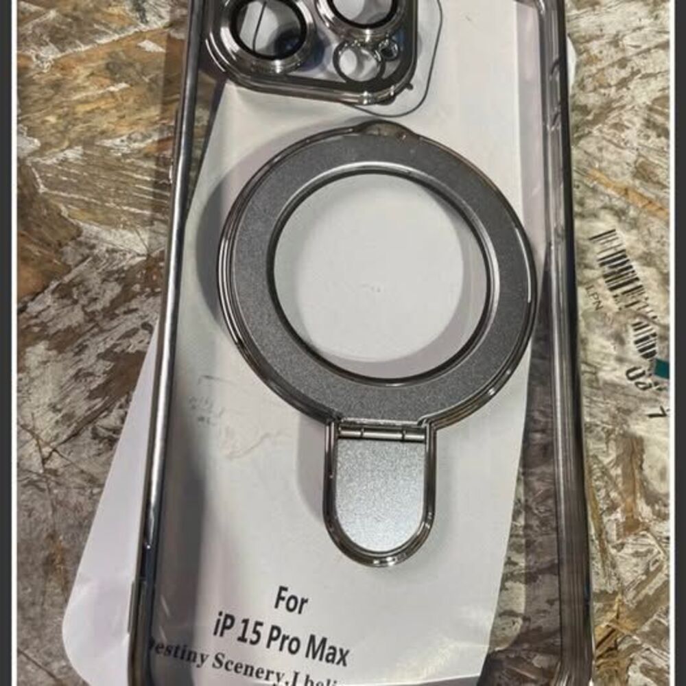Plating Clear Case for iPhone 15 Pro Max with Stand 6.7", Silver